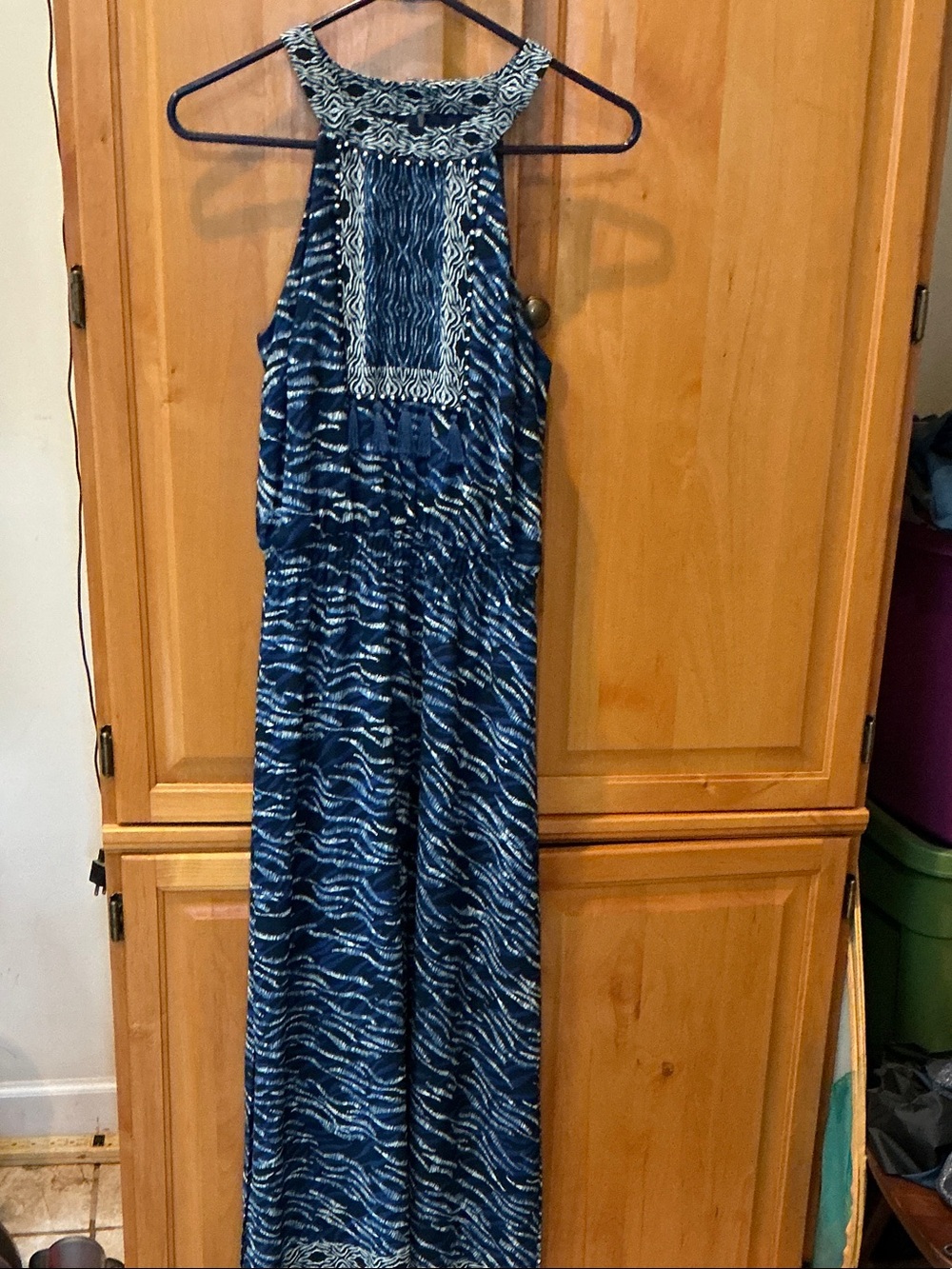 White House Black Market Blue Patterned Maxi Dress